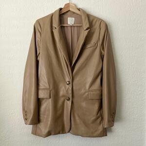 Joie Boyfriend Oversized Vegan Leather 2 Button Blazer Coat Jacket M